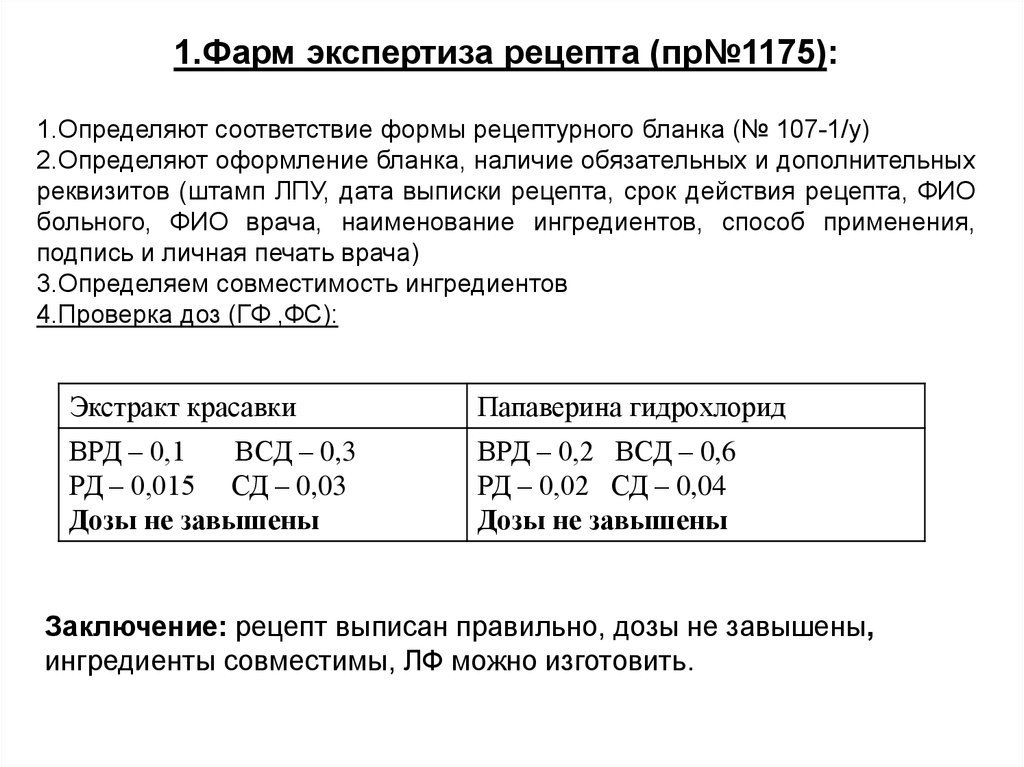 Проведение фармацевтической экспертизы рецептов