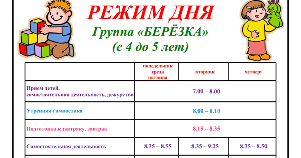 Режим 1 4 года ребенку