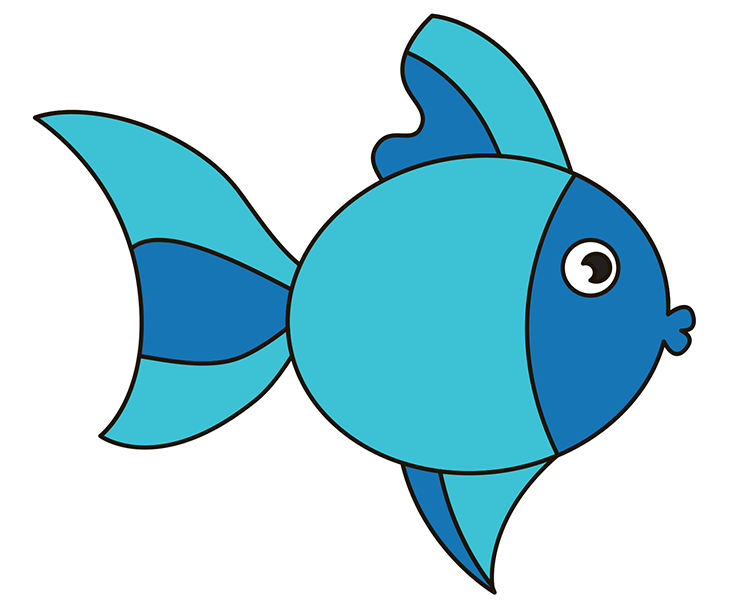 Как нарисовать рыбу. Шаг 9. Раскрашиваем рыбу в синий цвет