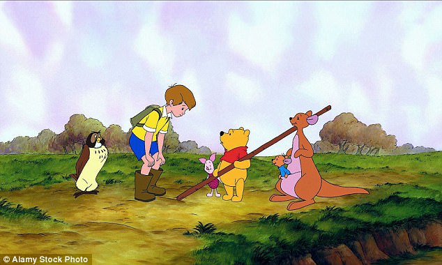 In Winnie the Pooh, the animal characters are anthropomorphized. For example, Piglet is regularly depicted as an anxious and nervous character, and Pooh bear is often foregetful