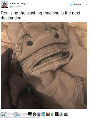 Pictured right is a pocket on a pair of shorts that looks like a face with its mouth open